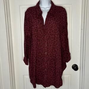 Sonoma Women's Burgandy Leopard Print Cotton Tunic - 3X NWOT